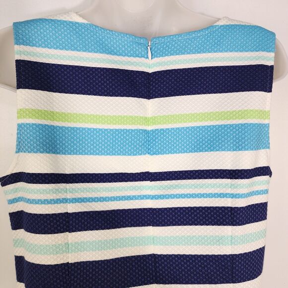 Talbots Petites Women Mini Dress 8P Blue White Striped Sleeveless A Line Pockets - Picture 6 of 9